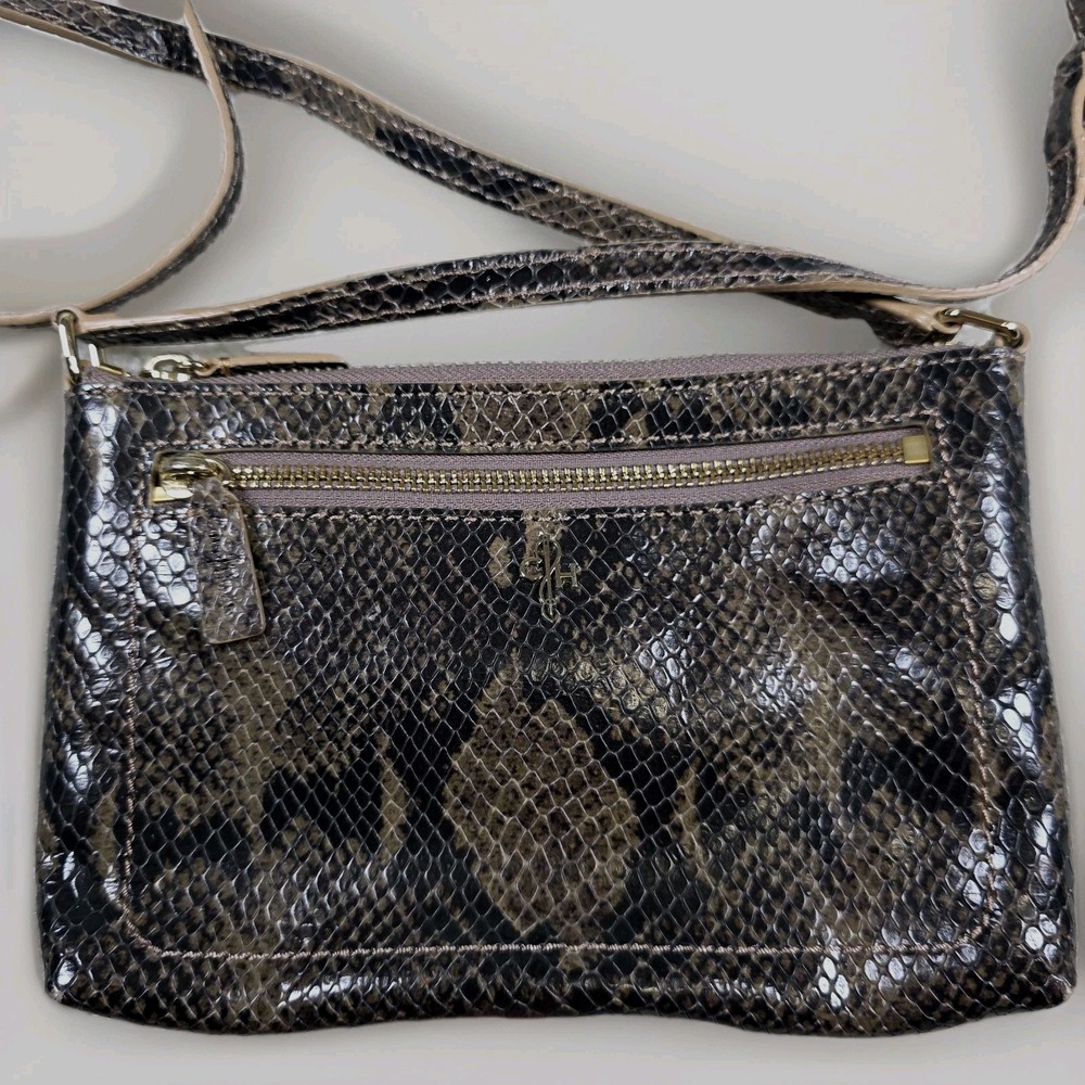 Cole‎ Haan Snake Print Leather Mini Crossbody Zip Top Shoulder Purse